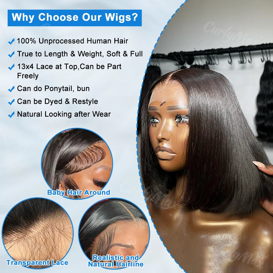 13x4  Gifty Short Bone Straight Double Drawn HD Lace Wig 210%