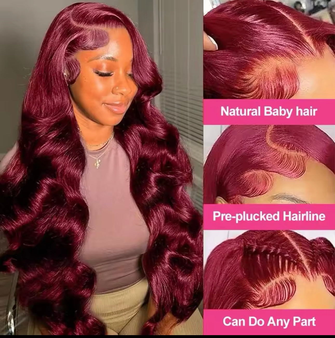 13x6 Gifty Burgundy Body Wave HD Lace Human Hair Wig