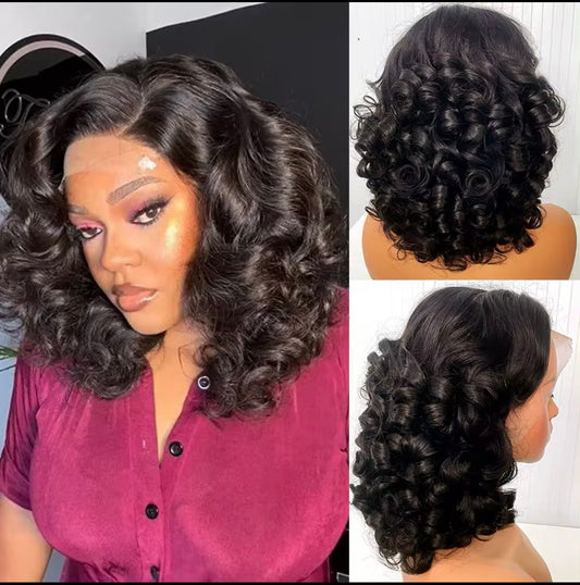 5x5 Bouncy curl human hair lace wig